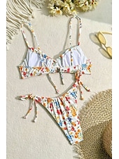 halpa Bikinisetit-Naisten Uima-asut Bikinit 2 kpl Uimapuku Avoin selkä Trooppinen Ranta-asut Kukka U kaula-aukko Hihaton Uimapuvut