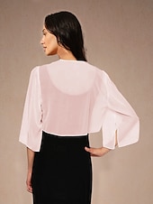 levne Halenky a košile-Dámské Splývavé topy Šifonové topy Pevná barva Elegantní 3/4 délka rukávu Asymetrický Crop Tops Svatební host Růžová růžová Léto Jaro Podzim