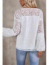 preiswerte Spitzenoberteile-Damen Bluse Spitzentops Glatt Stilvoll Modern Langarm V Ausschnitt Normale Oberteile Täglich Festtage Spitze Weiß Sommer