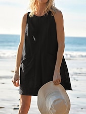 abordables grenouillère-Rompere femme active unie sans manches col rond poche vacances quotidienne coupe régulière noir rose vert armée été