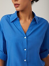abordables chemises, hauts et chemisiers-chemise bleue minimaliste à col en V de style vacances