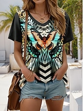 cheap Animals tee-Women&#039;s T Shirt Graphic Geometric Butterfly Stylish Casual Short Sleeve Round Neck Regular Tops Daily Weekend Print Black Summer Spring
