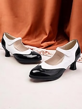 abordables años 1930-Tacones Mary Jane vintage en rojo y blanco para mujer: zapatos brogue clásicos inspirados en los años 50 para moda retro, baile y ocasiones especiales