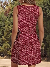 cheap Art&amp;Design Dress-Women&#039;s Mini Dress Sundress Shift Dress Off The Shoulder Dress Vacation Casual Boho Outdoor Going out Regular Fit Graphic Polka Dot Sleeveless V Neck Wine Summer Spring