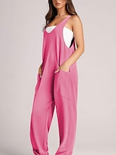 billiga Overall-Kvinnors Jumpsuit Aktiv Enfärgad Ärmlös V-Hals Fickor Semester Daglig Regular Fit Svart Rosa Armégrön Sommar