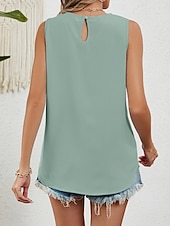 billige Tanks og camisole til kvinner-Dame Skjorte Bluse Helfarge Stilfull Fritid Ermeløs Crew-hals Vanlige topper Daglig Svart Hvit Rosa Vin Grønn Sommer Vår