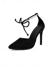 cheap Stiletto Heels-Women&#039;s Black Suede Pointed-Toe Stiletto Heels with Rhinestone Ankle Strap – Elegant Evening &amp; Date Night Shoes