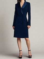 preiswerte Teelänge-Schlauchkleid Brautmutterkleid Hochzeitsgast Kirche Elegant Einfach luxuriös V Ausschnitt Knielang Satin Krepp Langarm mit Applikationen 2025