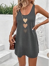 preiswerte Einfaches Kleid-Damen Mini Kleid Sommerkleid Urlaub Lässige Strand tägliche lockere Passform Herz Grafik ärmellos U-Ausschnitt Schwarz Sommer