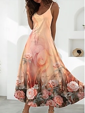 cheap Floral Dress-Women&#039;s Maxi Dress A Line Dress Summer Dress Slip Dress Vacation Casual Daily Regular Fit Floral Graphic Sleeveless V Neck Spaghetti Strap White Blue Orange Summer Spring