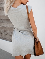 tanie Prosta sukienka-Sukienka damska mini T-shirt sukienka tee sukienka shift casual na zewnątrz codzienna wakacyjna regularna dopasowana z grafiką krótki rękaw okrągły dekolt czarna różowa wino szara latem