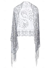 preiswerte Schals &amp; Umhänge-Retro Vintage Goldene Zwanziger 1920er Schal Wickeln Schals Der große Gatsby Flapper-Mädchen Pailletten Quastenfransen Damen Karneval Hochzeit Abendgesellschaft Maskerade Erwachsene Schal