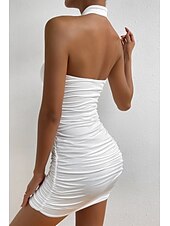economico Abiti di Laurea-Per donna Mini Abito Abito Bianco Abito da laurea Tubino Moda Compleanno Laurea Data Vestibilità regolare Semplice Senza Maniche Girocollo Bianco Estate