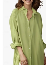 economico Camicie-Per donna Abito Midi Abito Camicia Abito in cotone e lino Moda Essenziale Classico Vacanza Ferie Uscire Vestibilità regolare Semplice Manica Lunga Colletto a Camicia Nero Bianco Verde chiaro Rosa