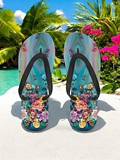preiswerte Urlaubsandalen-Bunte Flip-Flops mit Blumenmuster für Damen – lebendige Strandsandalen im Bohème-Stil für den Sommer am Pool und im Resort