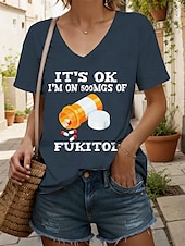 ieftine Umor &amp; Citate tricou-Pentru femei Tricou Grafic Scrisă Casual Manșon scurt În V Topuri obișnuite Zilnic Imprimeu Negru Albastru Prăfuit Trifoi Vară Primăvară