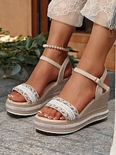 economico Infradito da Vacanza-sandali con zeppa bohémien da donna – sandali con plateau espadrillas con cinturini intrecciati e cinturino alla caviglia per la spiaggia estiva e l&#039;abbigliamento casual