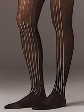 abordables Calcetines de mujer-Medias transparentes con rayas de diamantes de imitación para mujer: pantimedias adornadas con cristales brillantes, medias brillantes y sexys para fiestas, clubes y vestidos de noche.