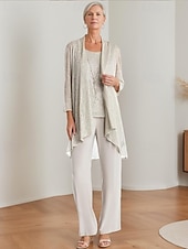 economico Tailleur pantalone della mamma-Tuta  Completo Due Pezzi Madre della Sposa Elegante Collo Gioiello Lunghezza Terra Giacca Lucida con Pantaloni in Chiffon 2025