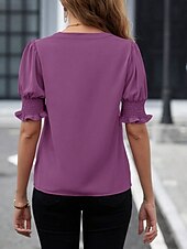 billige Tanks og camisole til kvinner-Kvinnes Camisole Tank Top Enfarget Stilfull Casual Kort erme Notch hals Vanlige topper Daglig Ruffle Svart Hvit Lilla Fuchsia Grønn Sommer Vår
