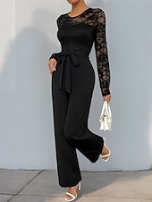 billiga Mammas jumpsuits-Jumpsuit  Byxdress Brudens Mor Elegant Avslappnad Juvel Hals Golvlängd Polyester Lång Ärmar med Spets 2025