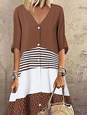 ieftine Rochie cu dungi și geometrică-Pentru femei Rochie Maxi Rochii Tricou Rochie A line Rochie Fit And Flare Casual Zilnic Fit regulat Grafic Manșon Jumate În V Negru Albastru piscină Maro Trifoi Vară