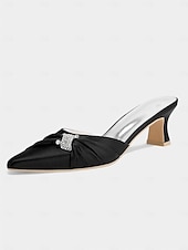 economico tacchi kitten-mules da donna con tacco a gattino impreziosite da fiocco in raso dorato – eleganti scarpe slip-on a punta per la sera e l&#039;appuntamento serale