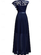 preiswerte Unter 129,99 $-Kleid Mutter der Braut Kleid Hochzeitsgast Elegant Lässig Juwel-Ausschnitt Bodenlang Polyester Kurzarm mit Spitze