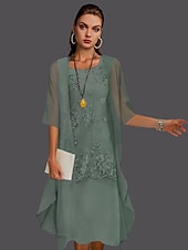 abordables Avec veste-Robe de mère de la mariée à deux pièces pour mariage à la plage invitée de mariage élégant col en V longueur thé chiffon dentelle sans manches vestes avec appliqués 2025 taille personnalisée gratuite