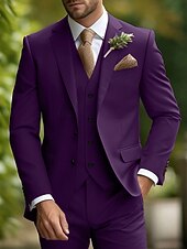 abordables Trajes de boda-De los hombres Boda de otoño Trajes Muesca Burdeos Caqui Diario Negocios Color sólido Ajustado Juego de 3 piezas Recto 2 botones
