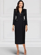 halpa Teen pituus-Blazer-tuxedomekko Column keltainen sininen äidin mekko morsiamen elegantti vintage kauluspaita nilkkamittainen venytyskangas pitkähihainen kiinteällä värillä 2025