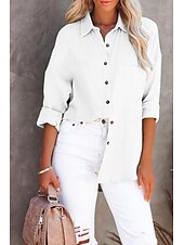 economico Camicie-Per donna Camicia Camicie ispirate al lino Abbottonare Semplice Elegante Manica Lunga Colletto a Camicia Top Regolari Quotidiano Ferie Bottoni Nero Bianco Verde chiaro Arancione Estate