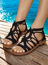 cheap Vacation Sandals-Women&#039;s Black Gladiator Sandals – Strappy Flat Summer Sandals for Casual, Beach, and Boho Chic Outfits