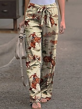 abordables Kentucky derby-Femmes Jambe large Chinos ancien Style Ethnique Occasionnel Longueur complète Taille haute Graphique Avec Poches Ceinture Élastique Impression Confortable Doux Micro-Élastique Extérieur Rue Quotidien