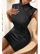 ieftine Bodycon Club Dresses-Pentru femei Rochie Mini Rochie Cheongsam Modă Vacanță Ieșire Sfârșit de săptămână Fit regulat Simplu Fără manșon Guler de stand Negru Vară