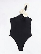 billiga One-piece-baddräkter-Kvinnors Baddräkter En Del Monokini Baddräkt Rygglös Mage Kontroll Hög Midja Slim Semester Strandkläder Enfärgad Asymmetrisk Hals Ärmlösa Baddräkter