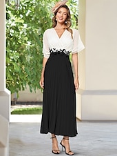 levne Délka podlahy-A-line šaty matky nevěsty elegantní vintage jednoduché v-krk podlahové délky šifonové krátké rukávy s krajkovou aplikací sklady zřasené