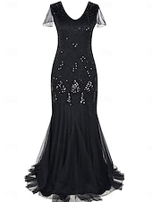 abordables Moins de 129,99 $-Robe Robe de Mère de Mariée  Élégant ancien Fête Col en V Longueur au sol Polyester Manche Courte avec Paillettes 2025