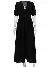 economico Abiti casual bianchi-Per donna Abito Midi Abito Bianco Moda Moderno Compleanno Ferie Laurea Vestibilità regolare Semplice Manica Corta Scollo a V Nero Bianco Estate