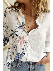 ieftine Bluze și cămăși-Pentru femei Cămașă Bluză Fluture Floare Modern Casual Manșon Lung Guler Cămașă Topuri obișnuite Concediu Ieșire Nasturi Imprimeu Alb Albastru piscină Kaki Bej Albastru Deschis Vară