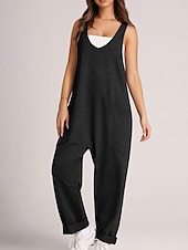 billiga Overall-Kvinnors Jumpsuit Aktiv Enfärgad Ärmlös V-Hals Fickor Semester Daglig Regular Fit Svart Rosa Armégrön Sommar