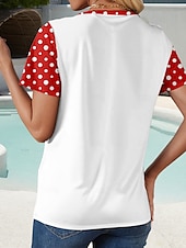 billige Humor og sitater t-skjorte-Dame T skjorte Grafisk Dyr Polkadotter Stilfull Fritid Kortermet Rund hals Vanlige topper Daglig Helg Trykt mønster Rød Sommer Vår