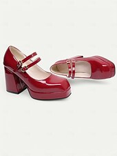 cheap 1980s-Women&#039;s 1980s Retro Double Strap Mary Jane Heels – Green Patent Leather Block Heel Platform Shoes for Vintage-Inspired Fashion, Parties, and Casual Wear