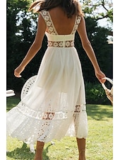 cheap White Graduation Dresses-Women&#039;s Midi Dress White Dress Graduation Dress Elegant Fashion Modern Vacation Birthday Going out Regular Fit Plain Sleeveless U Neck White Summer