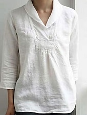preiswerte Hemden-Damen Baumwoll-Leinen Hemd Bluse Uni Elegant Täglich Stylish Langarmhemd Kragen Regelmäßige Tops Tägliches Patchwork Schwarz Weiß Sommer Frühling