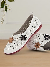 cheap Women's Flats-Wide-Fit Floral Cutout Slip-On Flats for Women - Breathable Comfort Barefoot Shoes for Bunion Relief &amp; Daily Wear