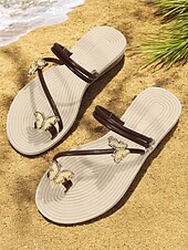 cheap Vacation Sandals-&quot;Women&#039;s Butterfly Sandals – Elegant Gold Strappy Flat Sandals with Rhinestone Accents, Comfortable Beach Flip-Flops for Summer, Vacation and Casual Wear&quot;