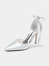 cheap Cocktail-Women&#039;s Champagne Satin Wedding Heels with Pearl Ankle Strap - Elegant Bridal &amp; Cocktail Stiletto Pumps