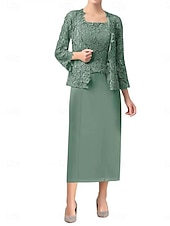 economico Sotto 129,99 $-Set di Abiti Madre della Sposa Abito da Ospite Matrimonio Elegante Semplice Collo Ampio Lunghezza Totale Poliestere Manica Lunga con Colore Solido
