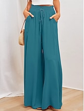 abordables Pantalon en coton et lin-Femmes Jambe large Pantalon en coton et lin Pantalons Mode Longueur complète Trèfle Cordon de serrage Poches Latérales in in france they say Pontalon wide leg Respirabilité Confortable Non Elastique